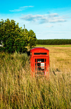 Red Phone Box In A Field. Norwood. Yorkshire