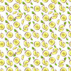 Vector seamless pattern with apples. Isolated on white. Fruit background for package, tablecloth, fabric, wallpaper, textile, web design.