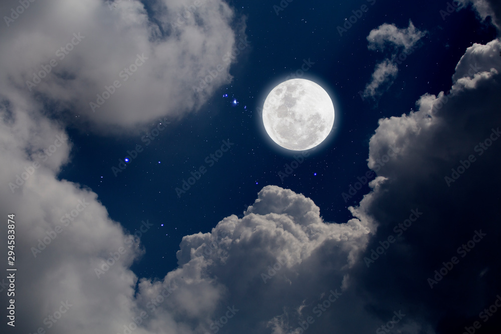 Canvas Prints full moon with starry and clouds background. romantic night.