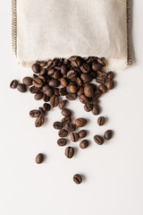 Upside down coffee beans in a bag