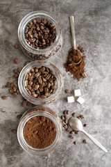 Top view arrangement of coffee flavours