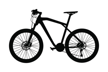 Bicycle vector silhouette isolated on white background. Sport bike symbol. 
Urban vehicle. Electric bike for riding. Street delivery service. Mountain bike for off road.