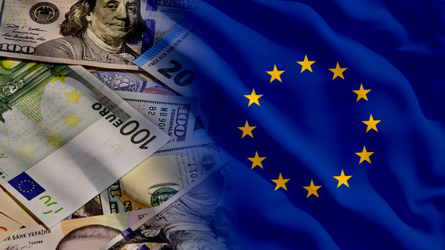 Waving Money And EU Flag