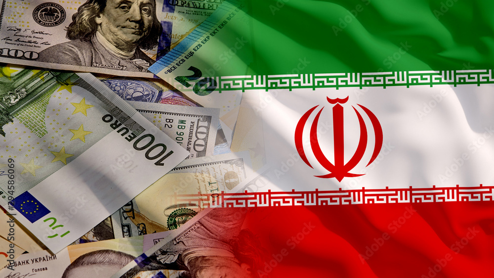 Poster waving money and iran flag