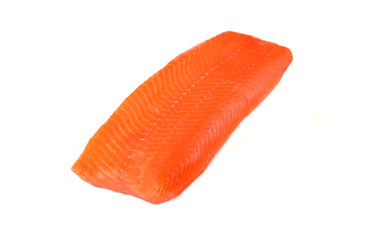 raw salmon steak on a white background