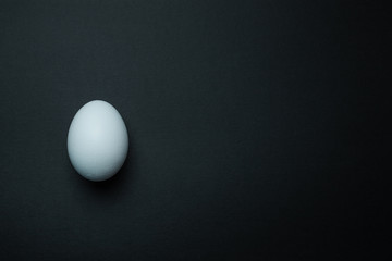 White chicken egg isolated on black background.