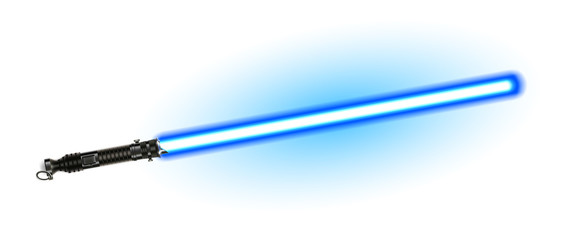 Fantasy Weapon Blue Light Laser Beam Sword Vector. Futuristic Space Shiny Glowing Sword For Battle. Scifi Cosmic Fight Equipment Conceptual Arm Blanche Saber Realistic 3d Illustration