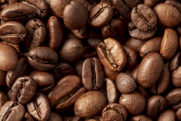 Close-up of roasted coffee beans background