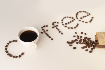 Coffee written with coffee beans
