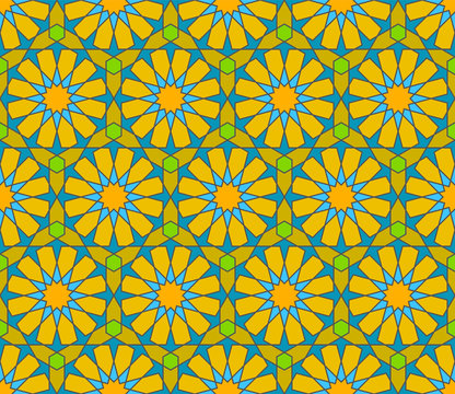 Seamless arabic geometric ornament in colours elements.