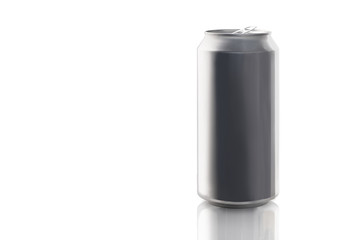 Alluminium can of beer, lemonade or tonic isolated on white background. Empty tin packaging mockup with no label