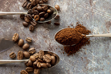 Top view spoons with coffee