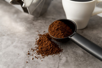 Close-up of coffee powder in a spoon