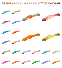Set of vector polygonal maps of Little Cayman. Bright gradient map of island in low poly style. Multicolored Little Cayman map in geometric style for your infographics.