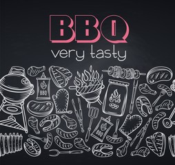 Barbecue round banner, blackboard style