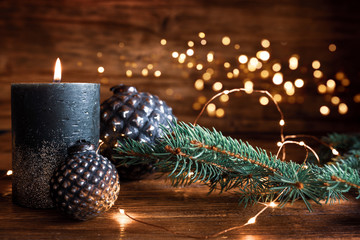 Christmas ornaments with golden lights