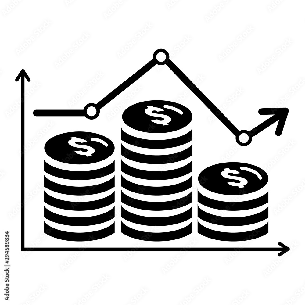 Poster money coins graph icon. simple illustration of money coins graph vector icon for web design isolated