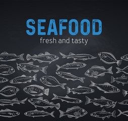 border template hand drawn fish, blackboard