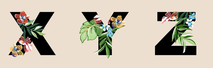 alfabet tropical flowers art font