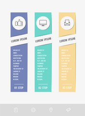 Vector infographic flat template circles for three label, diagram, graph, presentation. Business concept with 3 rectangles. For content, flowchart, step for step, timeline, workflow, marketing