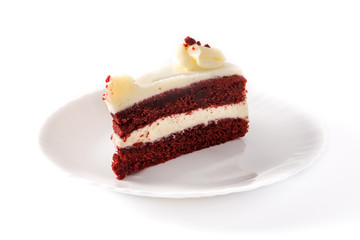 Red velvet cake slice isolated on white background