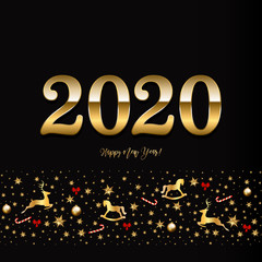 2020 New Year Decorative Border made of Festive Elements on black background Vector illustration