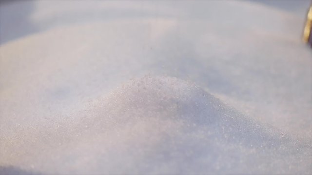 Polypropylene drop. Plastic granules fall in slow motion. Polypropylene granules closeup slowmotion