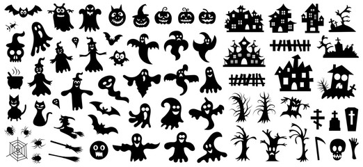 Obraz na płótnie Canvas Set of silhouettes of Halloween on a white background. Vector illustration