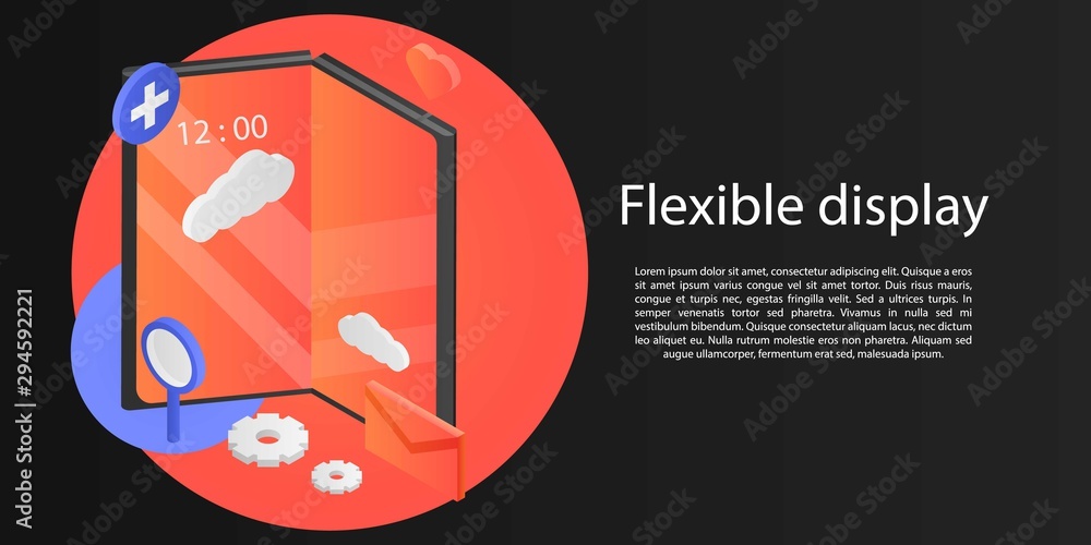 Aufkleber flexible display concept banner. isometric illustration of flexible display vector concept banner fo