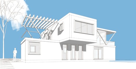 house architectural sketch 3d illustration
