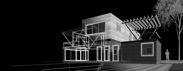 house architectural sketch 3d illustration