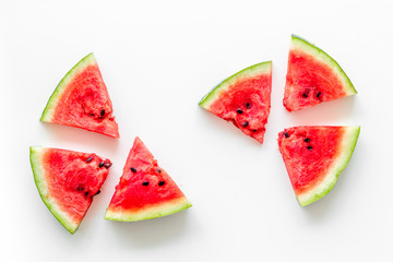 Popsicle from fresh watermelon on white background top view