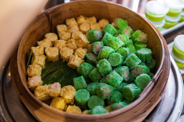 A basket of steamed dimsum in Thailand restaurant.