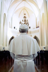 Pope in the church. Back view  