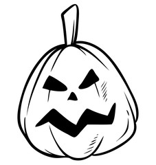 Cartoon black and white funny halloween pumpkin with angry face emotions. Isolated on white background. Vector icon.