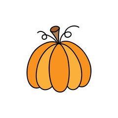 Pumpkin vector illustration. Cute hand drawn outlined halloween, autumn orange pumpkin, thanksgiving vegetable. Isolated cartoon graphic icon.