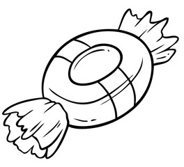 Cartoon graphic black and white oval sweet candy. Isolated on white background. Halloween vector icon.