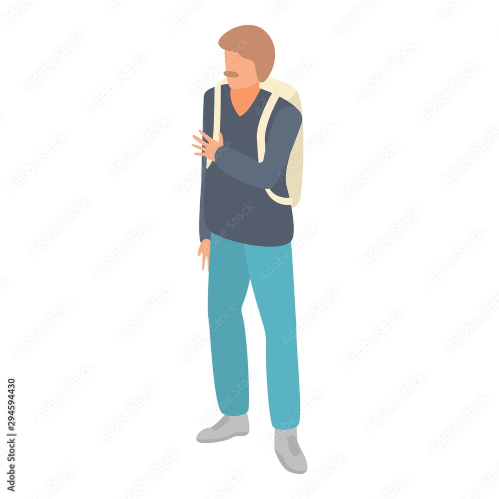 Poster man with backpack icon. isometric of man with backpack vector icon for web design isolated on white 