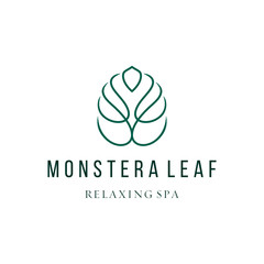 Abstract Monstera leaf logo design vector icon illustration line outline monoline custom logo design