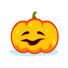 Cute pumpkin head with carved mouth and eyes. Pleased and smiling face. The Symbol Of Halloween. Vector illustration.
