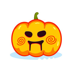 Evil Halloween Pumpkin with carved eyes and mouth. Decoration of the autumn holiday, a symbol of horror. Vector illustration.