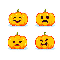 Set of carved pumpkins with various emotions. Halloween party symbols. Vector illustration for invitation, poster..