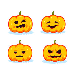 Pumkin head set for an autumn celebration of Halloween. Cartoon vector illustration.