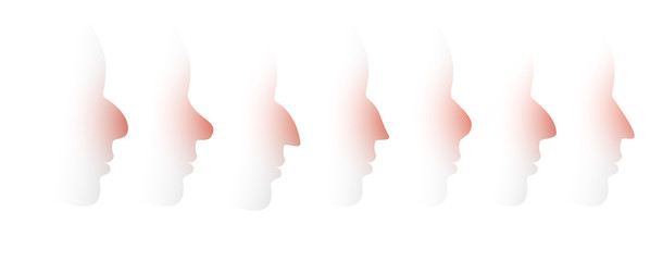 Set of abstract silhouette of human head in profile with different forms of nose. Vector illustration.