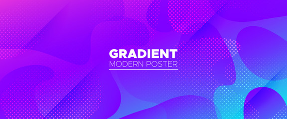 Purple 3d Fluid Shapes. Gradient Background. 