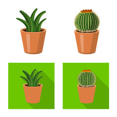 Vectorillustratie van cactus en pot symbool. Set van cactus en cactussen vector pictogram voor voorraad.