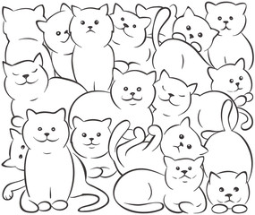 Collection of funny cats / Vector illustration , rectangle background, pattern