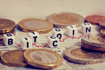 Word bitcoin designed from square letters