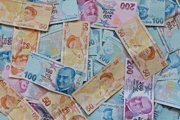 Turkish Lira banknotes background wallpaper	