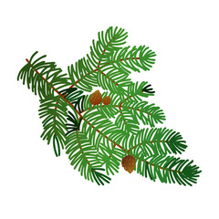 Christmas tree branch with cones. Template for creating Christmas cards from the Christmas tree. Vector